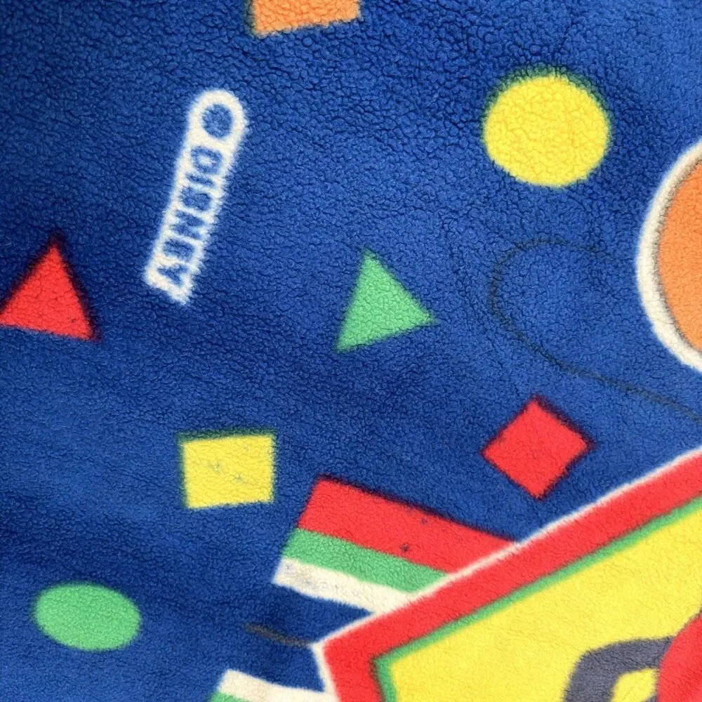 90s Disney Mickey Mouse Twin Blanket Blue Geometric Plush 78x61 Vintage